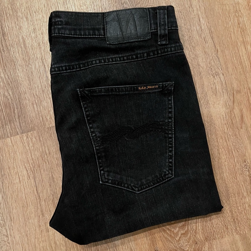 NUDIE Jeans Black Slim Fit Jeans Size W31 L30 Lean Dean Nightrider Stretch Denim